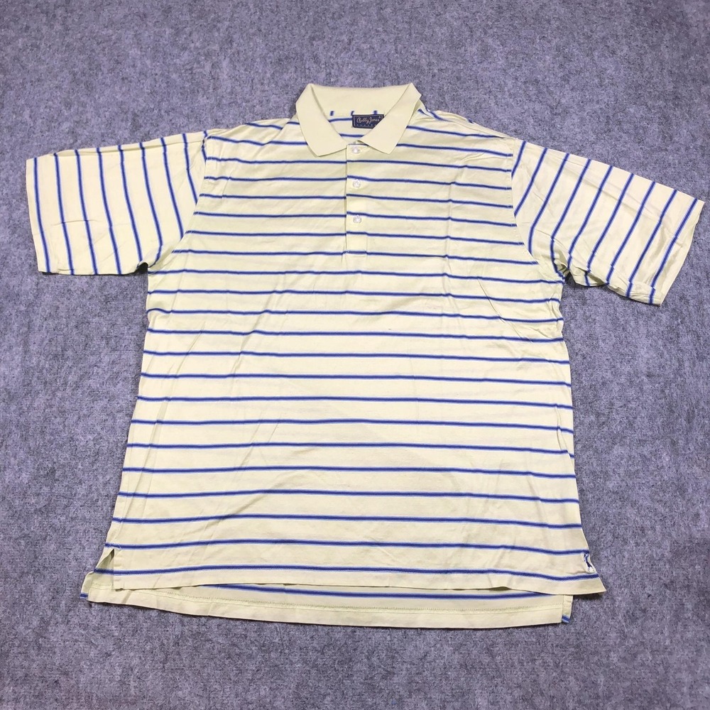 Bobby Jones Polo Shirt Mens L Green Blue Stripe Cotton Golf Players Logo